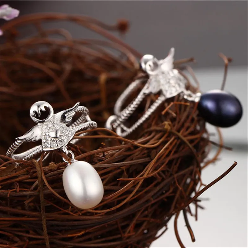 

Angel 100% Genuine Natural Drop Pearl Ring, 925 Sterling Silver Rings for Women Wedding Ring Wedding Rings Silver 925 Jewelry