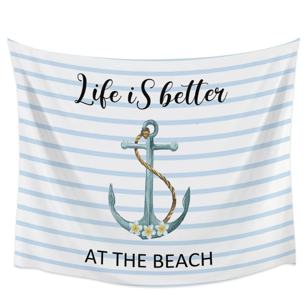 

Настенный гобелен, искусственный Плюмерия, синий полосатый гобелен, настенный подвесной домашний декор, гобелены для спальни