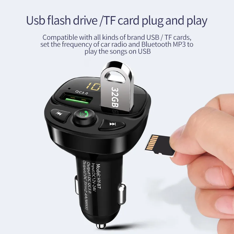 

QC 3.0 Dual USB Charger Bluetooth 5.0 FM Transmitter MP3 Player Car Kit TF Card Fast Charging Adapter Hands-Free Car Accessories