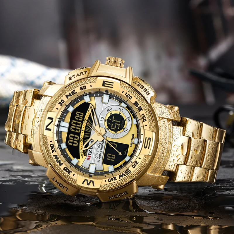 30 м водонепроницаемые мужские спортивные часы люксовый бренд кварцевые золотые