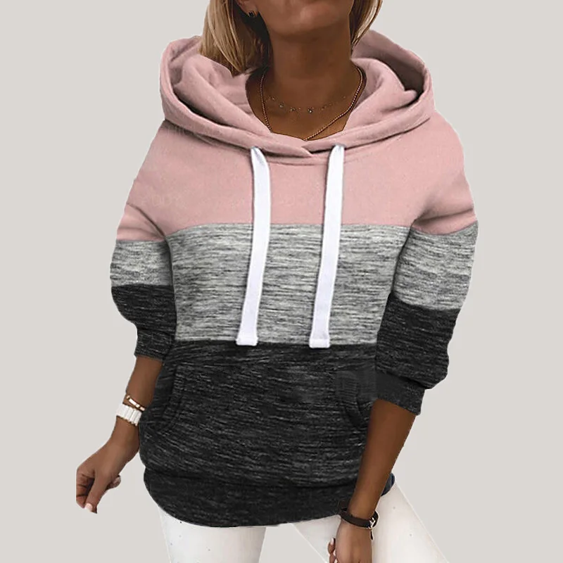 

Women's Sweatshirt Fall/Winter Hoodie Long Sleeve Patchwork Hooded Pullover Casual Top O-Neck Sweatshirt Women's Jacket S-3XL