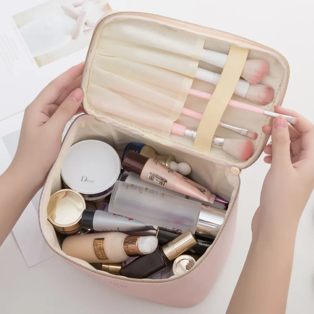 

1 Pc Large Women Cosmetic Bag PU Leather Waterproof Zipper Make Up Bag Travel Washing Makeup Organizer Beauty Case