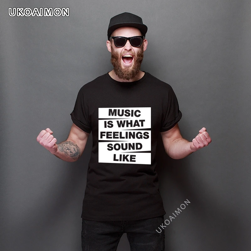 Футболка с надписью Music Is What Feeling Sound классные популярные футболки Специальная