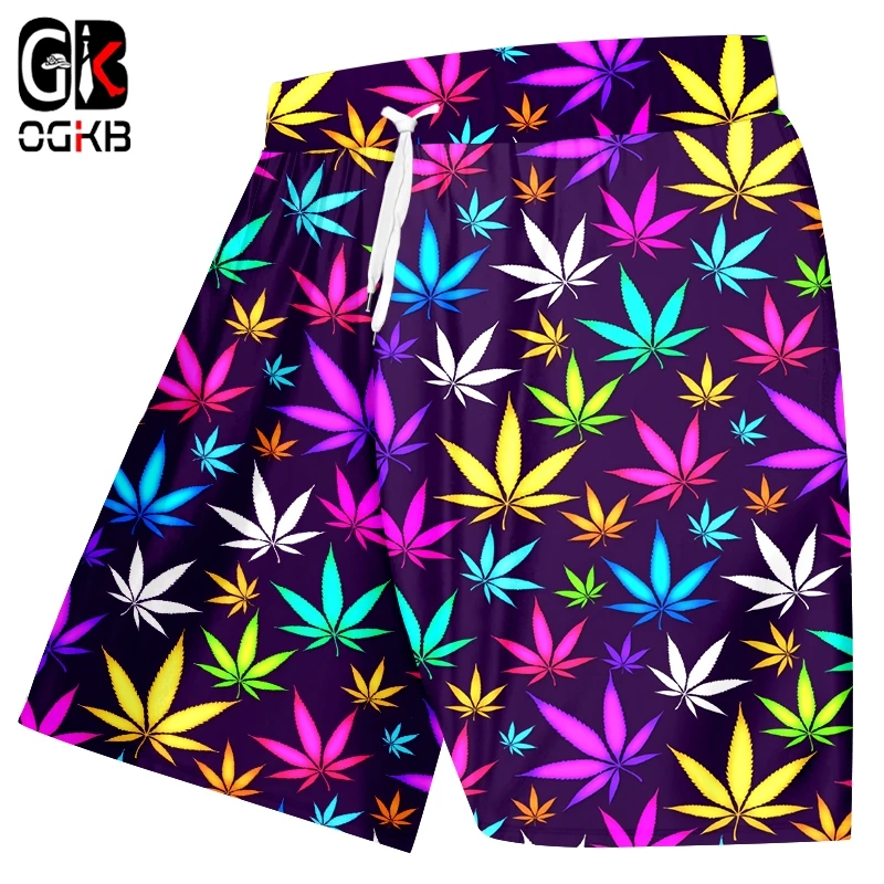 OGKB мужские пляжные шорты модные быстрая листва 3D печатных Цветной листья размера