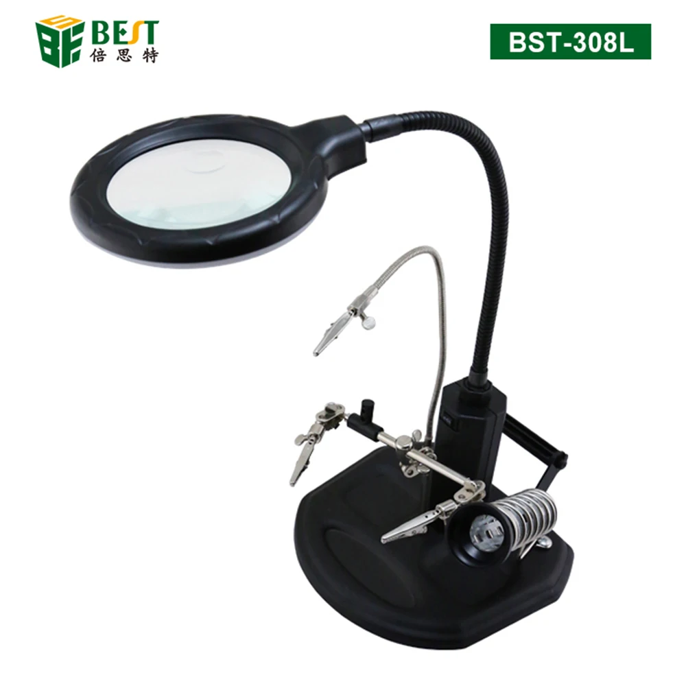 

BST-308L LED Magnifier With Auxiliary Clip Iron Frame Tin Wire Frame Welding Workbench For Phone Repair Desktop Magnifying Glass