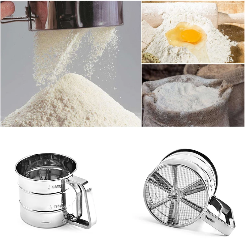 

Stainless Steel Flour Sieve Cup Powder Sieve Mesh Kitchen Gadget For Cakes Hand-Screened Sugar Mesh Sieve Baking Sieve Strainer