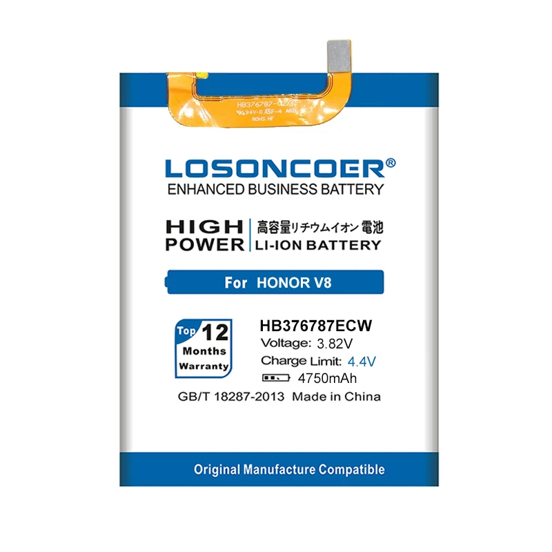 LOSONCOER HB376787ECW 4750mAh батарея для Huawei Honor V8 Высокая емкость батареи смартфона ~ в