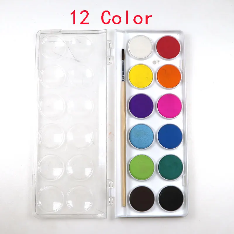 12 colors 12/16/18/28/36 color solid gouache watercolor powder paint set with water brush pen portable watercolor paint drawing - Цвет: 12 colors
