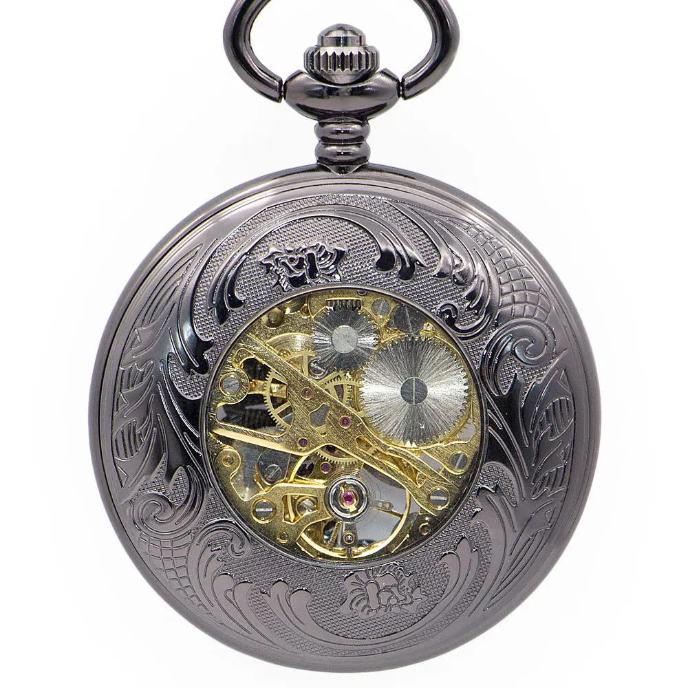 5 шт./лот Ретро мышь полый черный циферблат механические карманные часы Подвеска