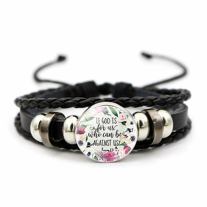 

Black Leather Bracelets for Men Women Punk Bracelet Church Souvenir Gifts Christian Bible Verse Faith Serenity Prayer