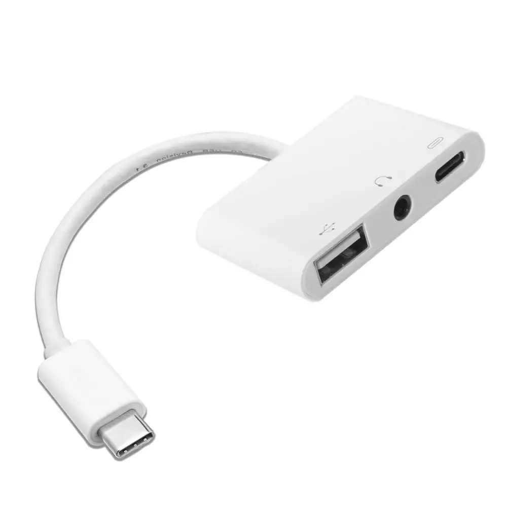 

USB-C Type-C to 3.5mm Earphone AUX Audio & USB 2.0 Female & PD Power Adapter for Cell Phone Tablet