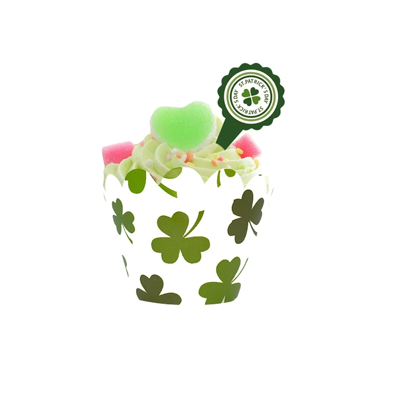 

12Pcs Shamrock Clover Cupcakes Cake Topper Happy Saint Patrick's Day Decor Festival Favor Gift St. Patricks Day Party Supplies