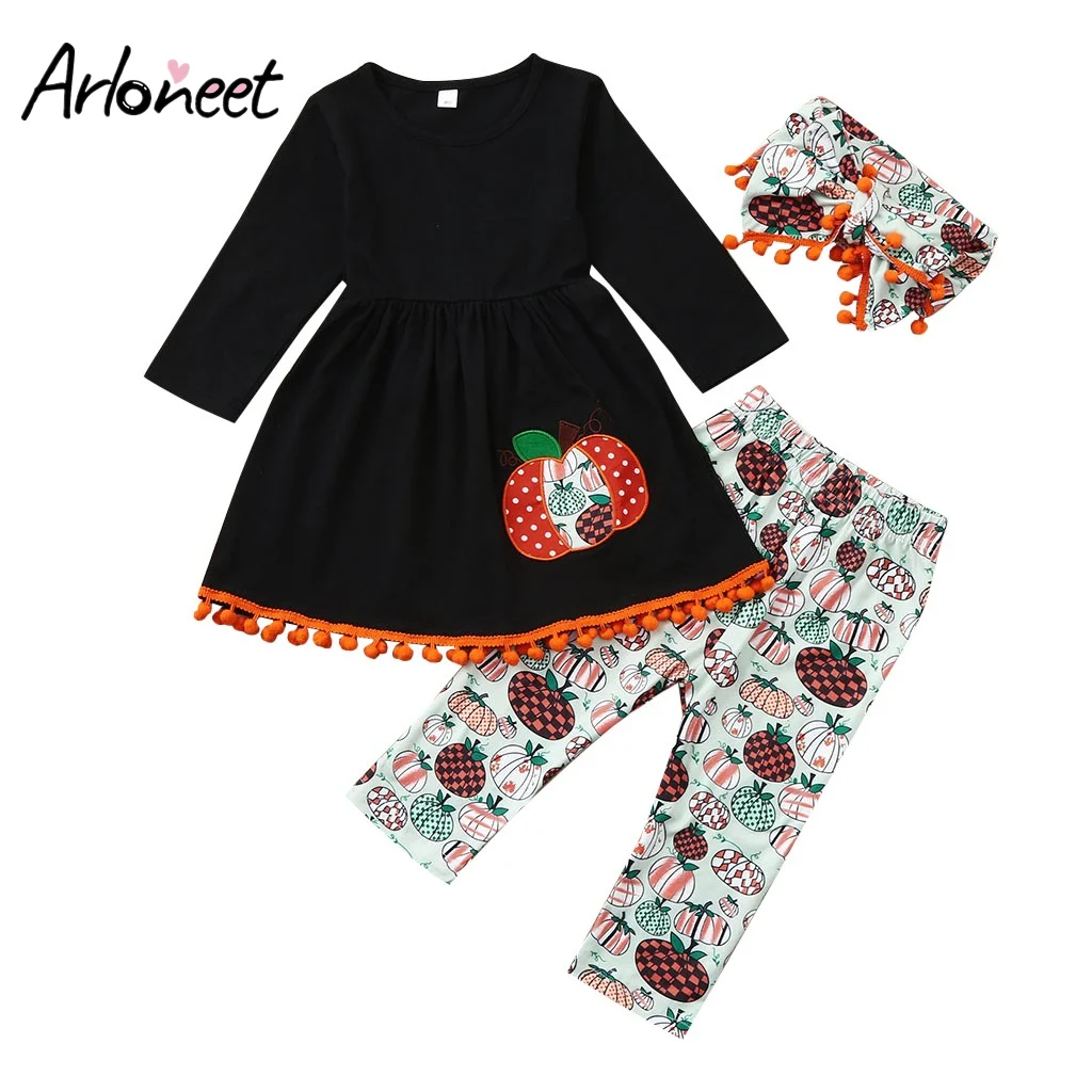 Детская осенняя одежда для маленьких девочек комплект из топа с длинным рукавом