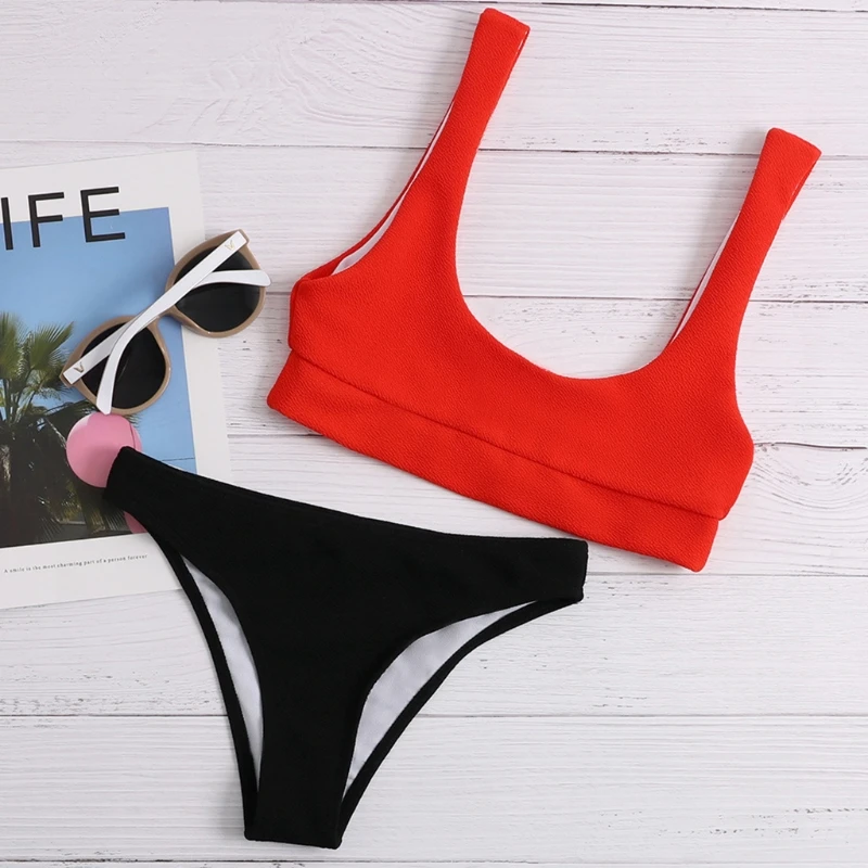 Женский сексуальный комплект бикини G6DE 2 шт. однотонный купальник с глубоким