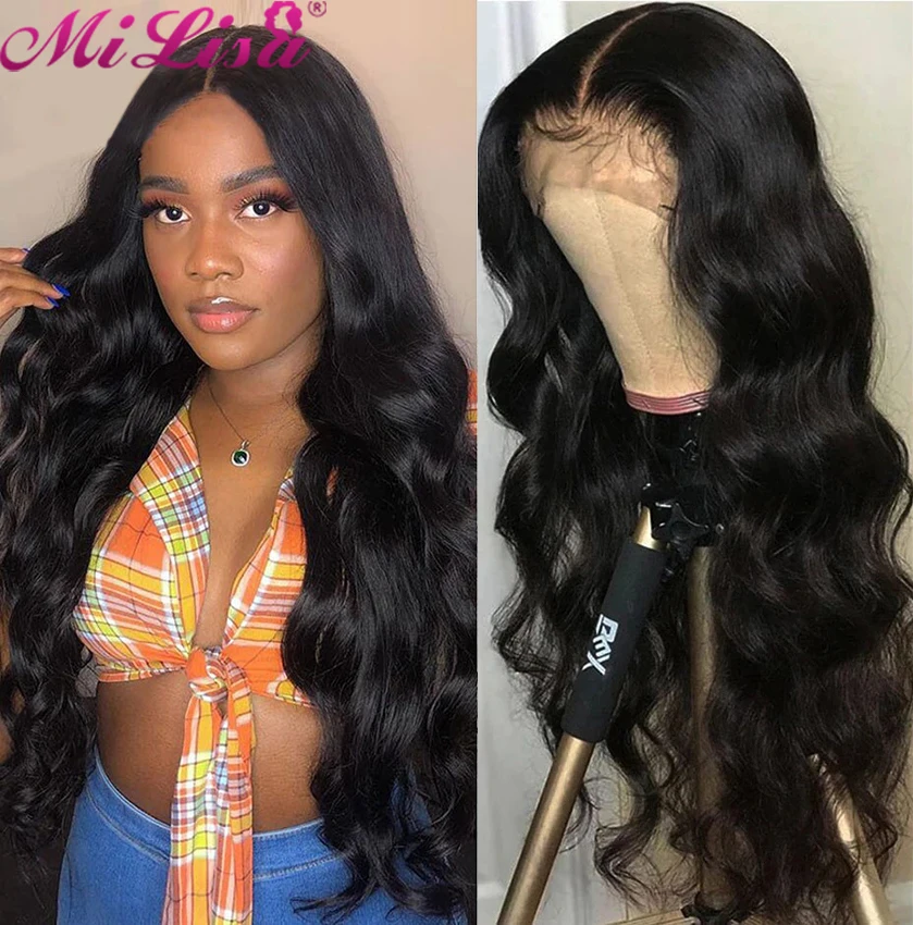 

Парик из человеческих волос на сетке для чернокожих женщин, бразильские волосы без повреждения кутикулы MI LISA, парик с волнистыми волосами д...