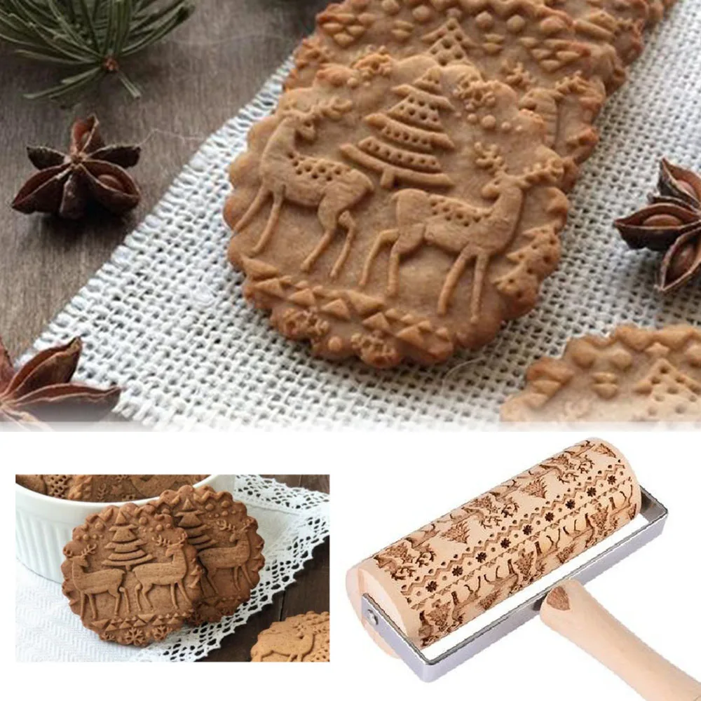 Рождественская Скалка деревянная скалка для тиснения с узором Рождественский