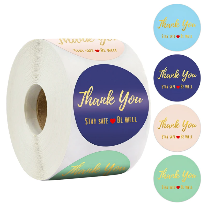 

500 sheets/roll 4 kinds of round hot stamping thank you stickers for envelope children stationery handmade gift decoration