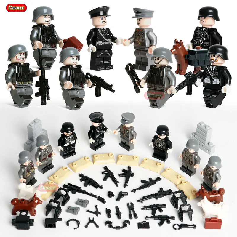 German Army 2 Oenux WW2 6 шт. военный строительный блок Битва на Закавказье набор военных спецназ снежные солдатики фигуры кирпичные детские игрушки - Цвет: German Army 2