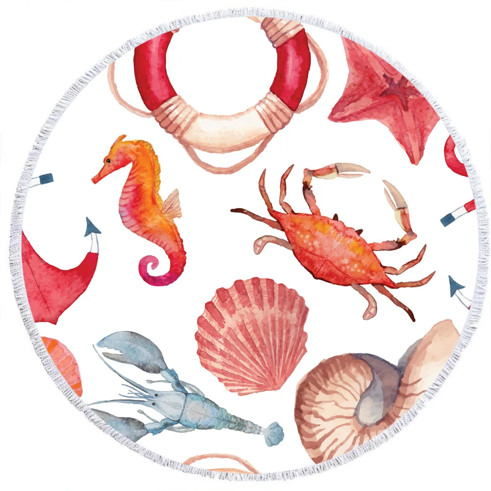 

Lovely Sea Animals Crab Seahorse Microfiber 150cm Beach Towel Printed Swimming Pool Quick-drying With Tassel Towel T608