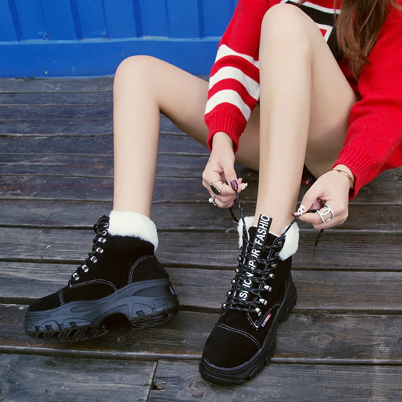 Fujin/обувь на толстой подошве Обувь платформе с Плюшевым Мехом Женская обувь