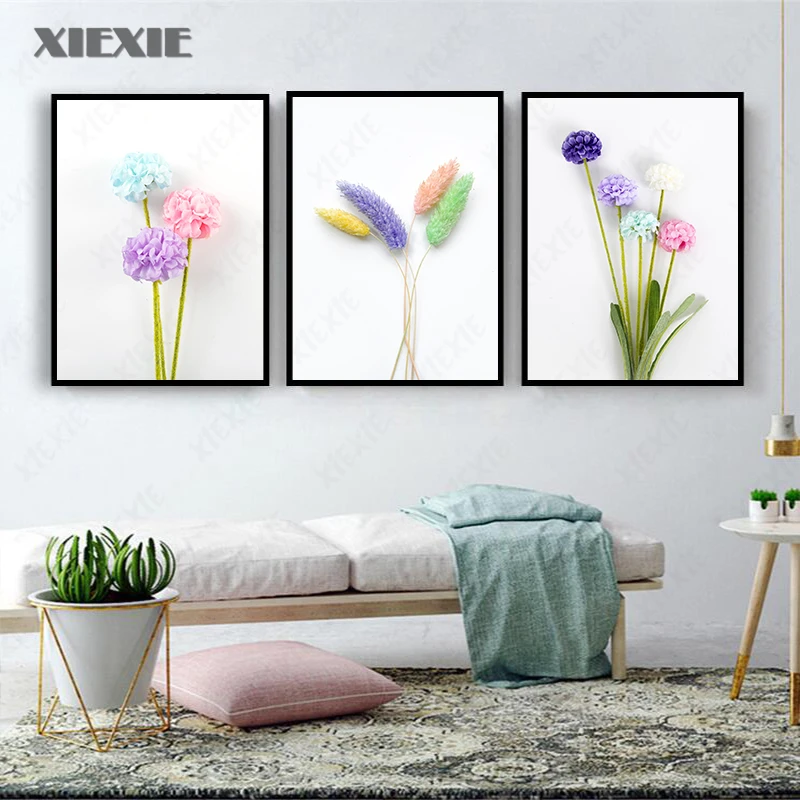 

Nordic Blue Purple Pink Flower Wall Art Canvas Painting Posters and Prints Minimalist Living Room Bedroom Nursery Art Room Decor