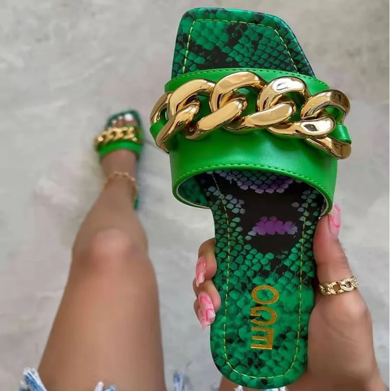 

Женские пляжные шлепанцы, летние туфли на плоской подошве, с металлической цепочкой, с открытым носком, сандалии Snake