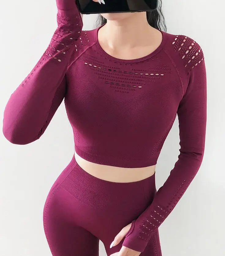 wine red Женские футболки для спортзала, одежда для фитнеса, бесшовный укороченный топ для йоги, спортивная одежда для женщин, спортивный топ, рубашки для тренировок, топ для бега - Color: wine red