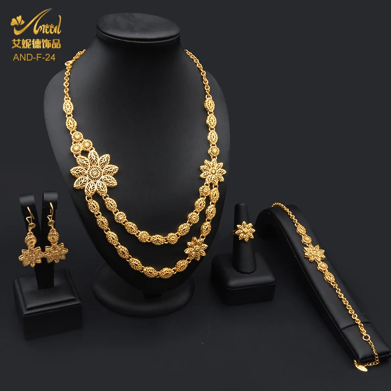

Позолоченное ожерелье и медный набор украшений для женщин, арабский браслет 24K