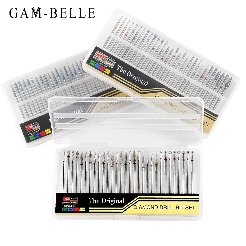 

GAM-BELLE 30pcs/Set Nail Drill Bits Diamond Cutters for Manicure Cuticle Burr Milling Cutter Pedicure Nails Accessories Tools