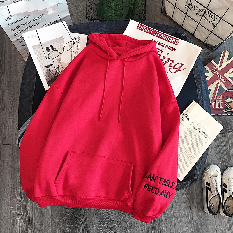 Женская толстовка с капюшоном зимняя теплая свободная буквенным принтом