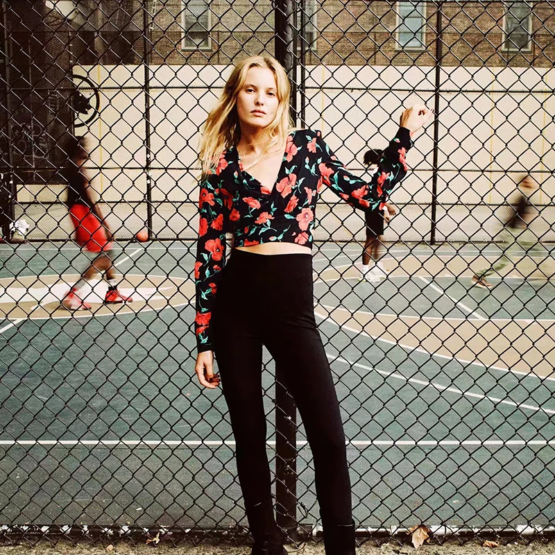 

Unizera 2021 Za женский осенний Новый V-образный вырез бант украшение Французский Ретро Универсальный цветочный женский топ с принтом