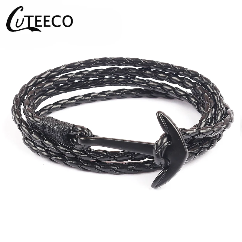 Браслет CUTEECO с якорем для мужчин и женщин многослойный из искусственной кожи