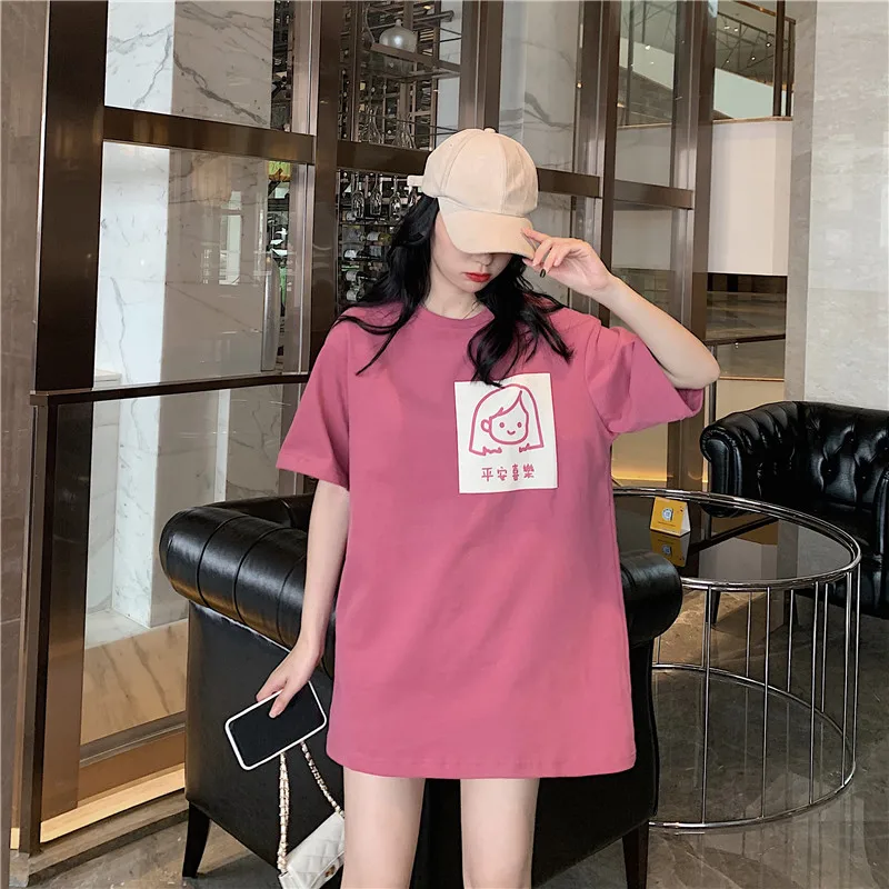 

Top Women's t-shirts summer tra foff white cartoon print round neck pullover long top harajuku casual loose y2k woman tshirts213