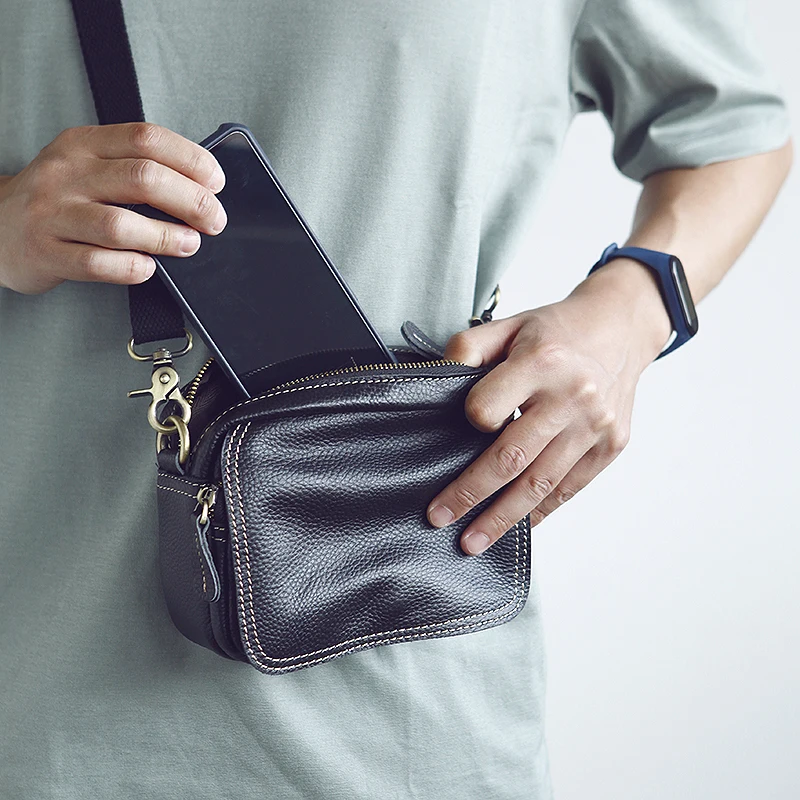 LANSPACE мужская кожаная сумка на плечо из натуральной кожи Маленькая