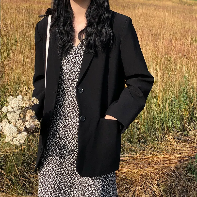 

3 colors korean style long sleeve solid color blazer womens jacket and coats single breasted vintage blazer womens (X1067)