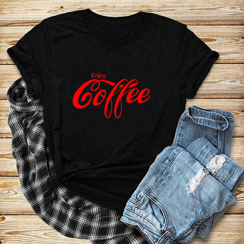 Женская футболка с надписью Enjoy Coffee хипстерские женские футболки уличные базовые