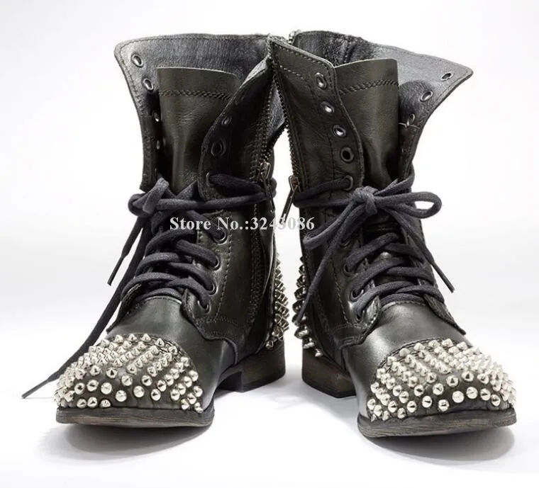 Новинка черные кожаные женские ботильоны на плоской подошве с заклепками лучший