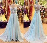 new sky blue long luxurious crystal beading chiffon prom dresses backless evening gown vestidos de noiva 2021 custom made