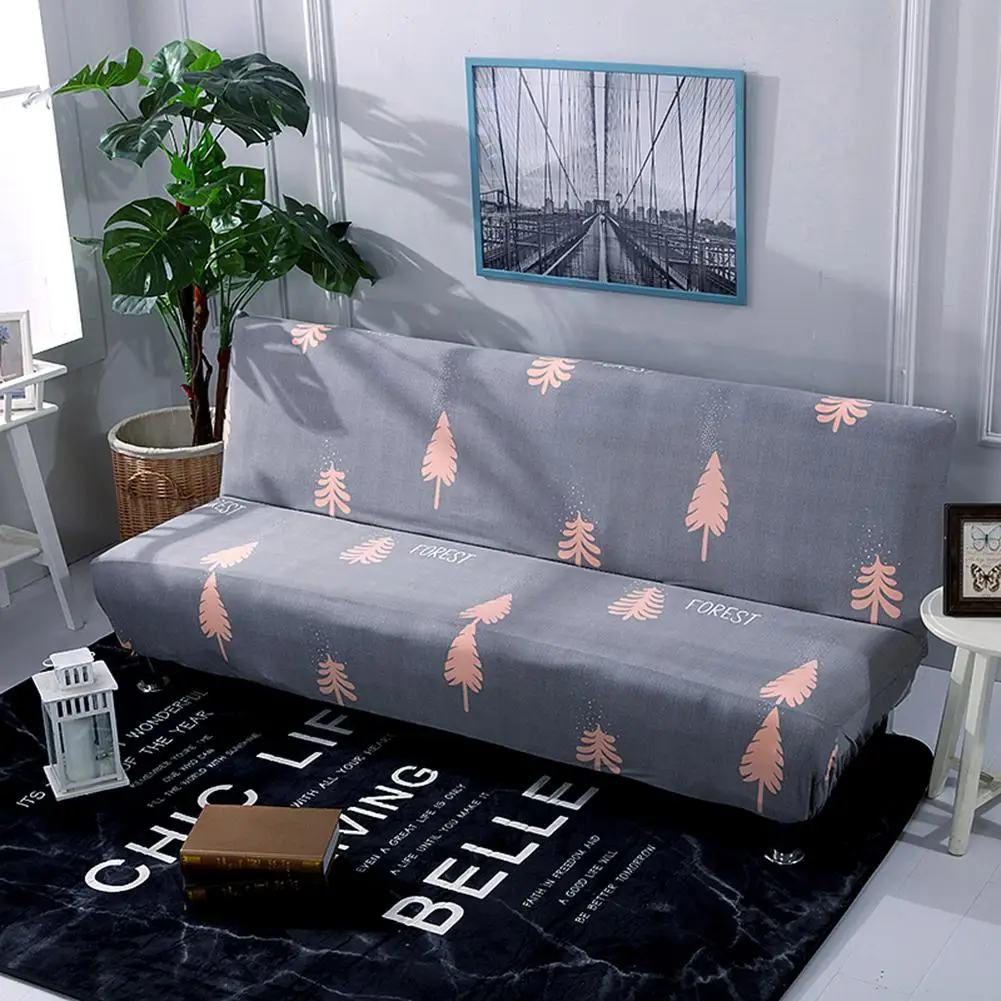 Натяжной чехол для дивана без подлокотника складного покрытый полностью