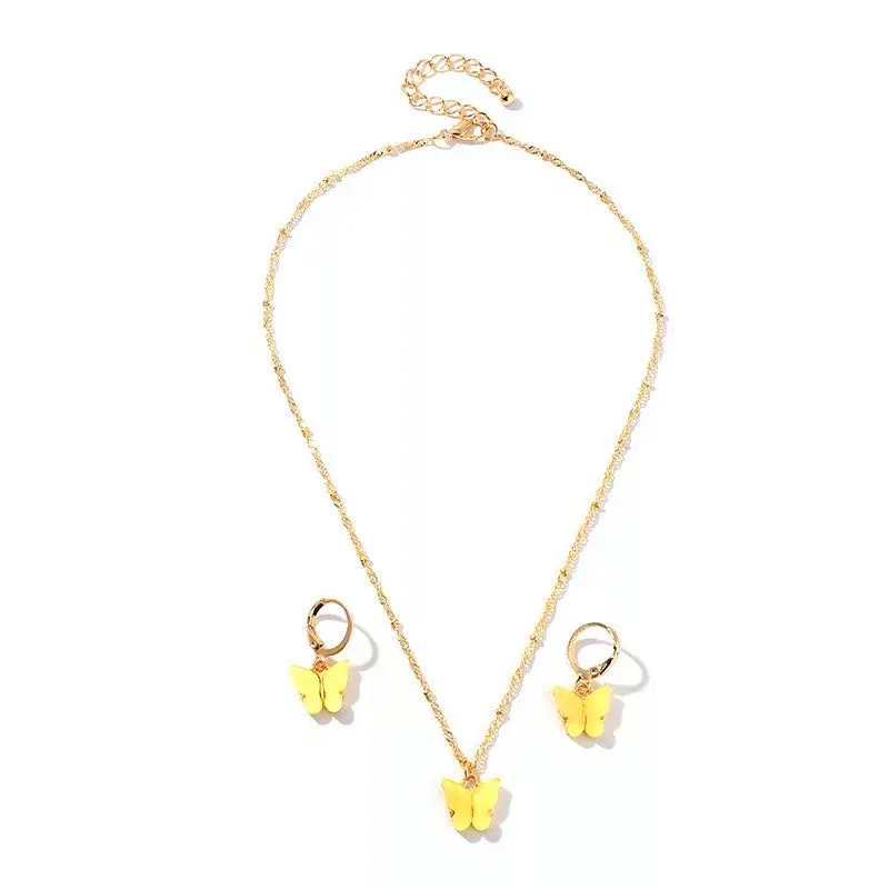 

2pcs/set Fashion Acrylic Butterfly Stud Cute Butterfly Pendant Necklace For Women Colorful Girls Jewelry Gifts