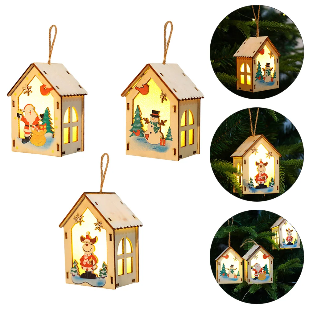

3 шт. рождественские подарки, декоративные подвески, восхитительные светящиеся Деревянные Подвески