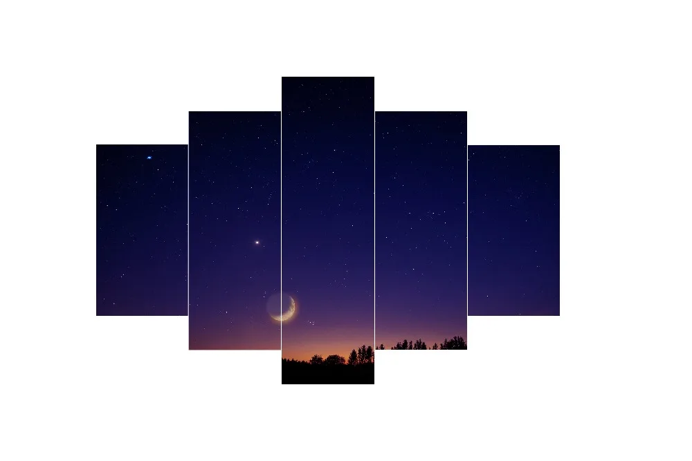 

Print 5 canvas art posters and print mural blue starry sky natural landscape modular for living room home decor