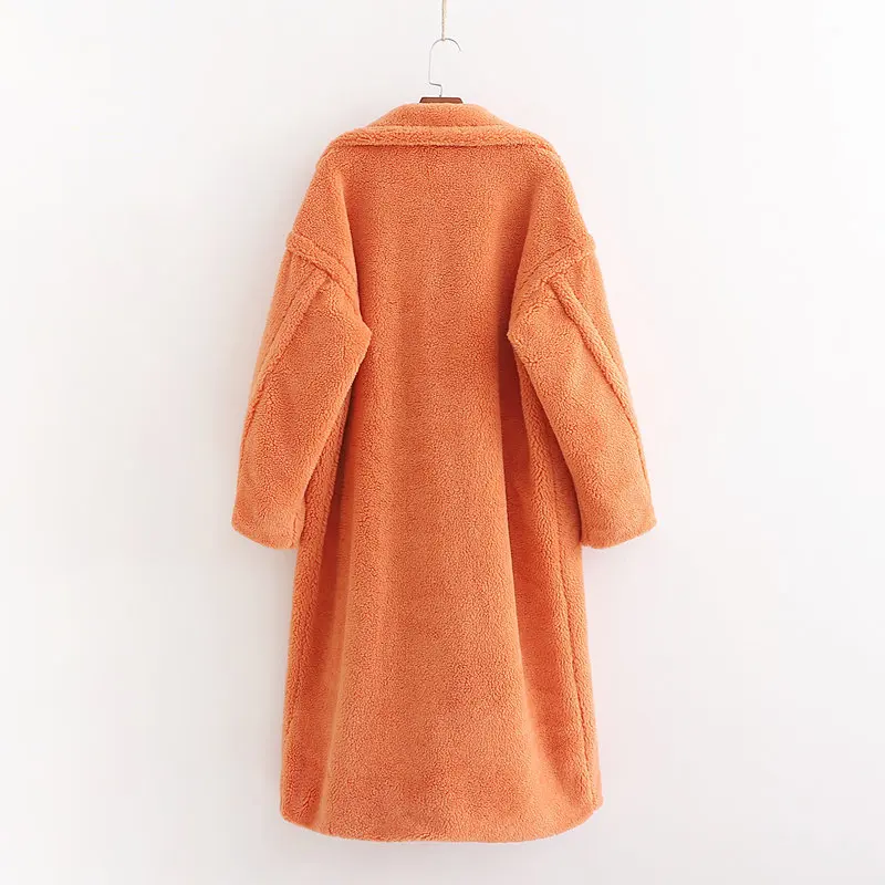Теплая Женская кашемировая куртка повседневное пальто оранжевого цвета теплая