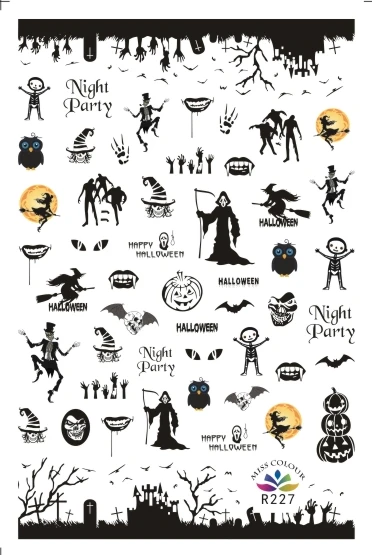 2 листы для ногтей Стикеры тыквы трюк призрак ведьмы относимся к задней клей