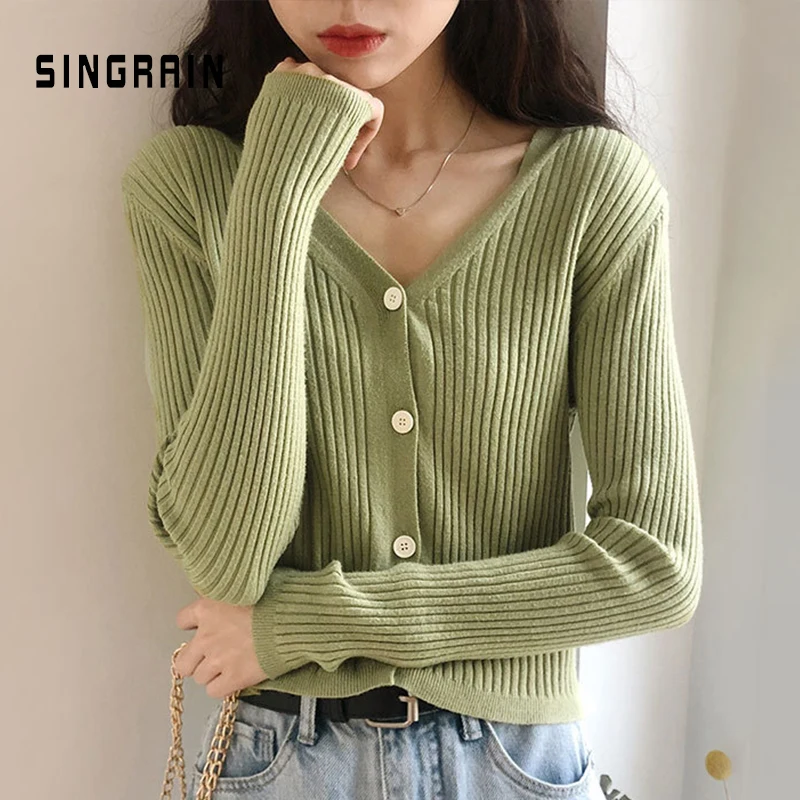 Женский трикотажный укороченный топ SINGRAIN осенний свитер кардиган модная уличная