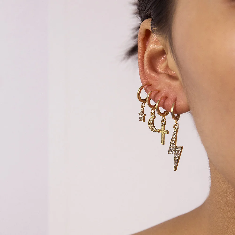 Женские серьги в стиле бохо с геометрическим кристаллом Lightning Moon Cross Star Mix