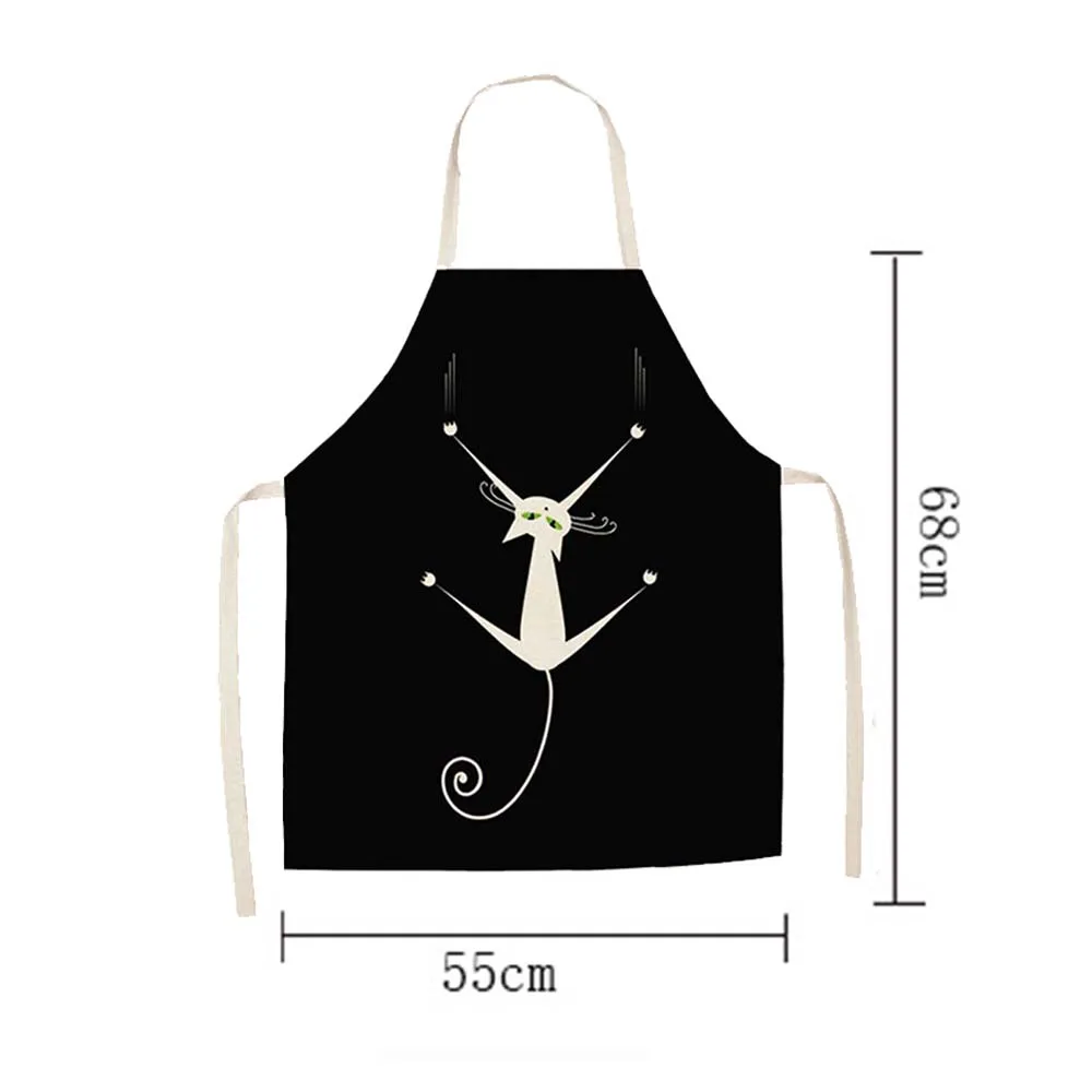 

Cute Cartoon Cat Print Kitchen Apron Waterproof Oil proof Cotton Linen Sleeveless Aprons Easy to Clean Home Tools