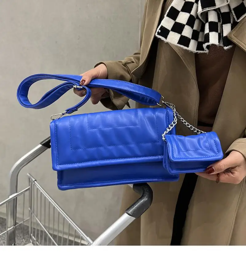 

Padded Bags for Women PU Flap Shoulder Bag Vintage Designer Handbags Casual Underarm Bags Ladies High Quality Top-Handle Bag