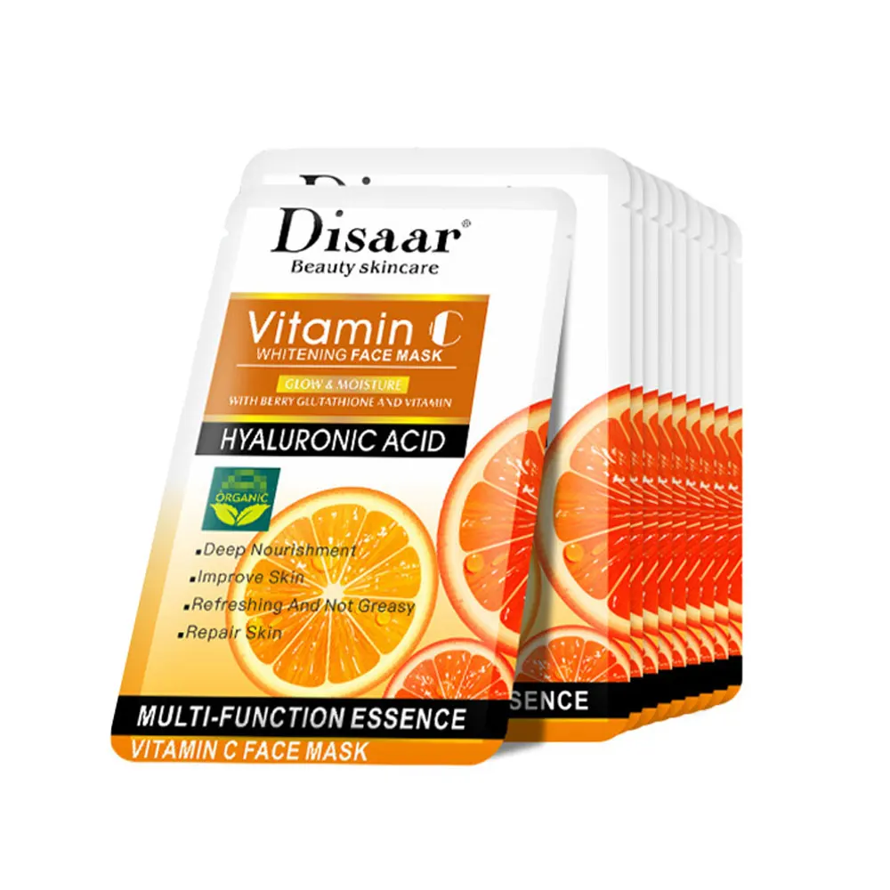 

50PCS Improve Skin Elasticity Vitamin C Moisturizing Essence Face Beauty Mask Whiten Brighten Firming Facial Pack Wrapped Mask