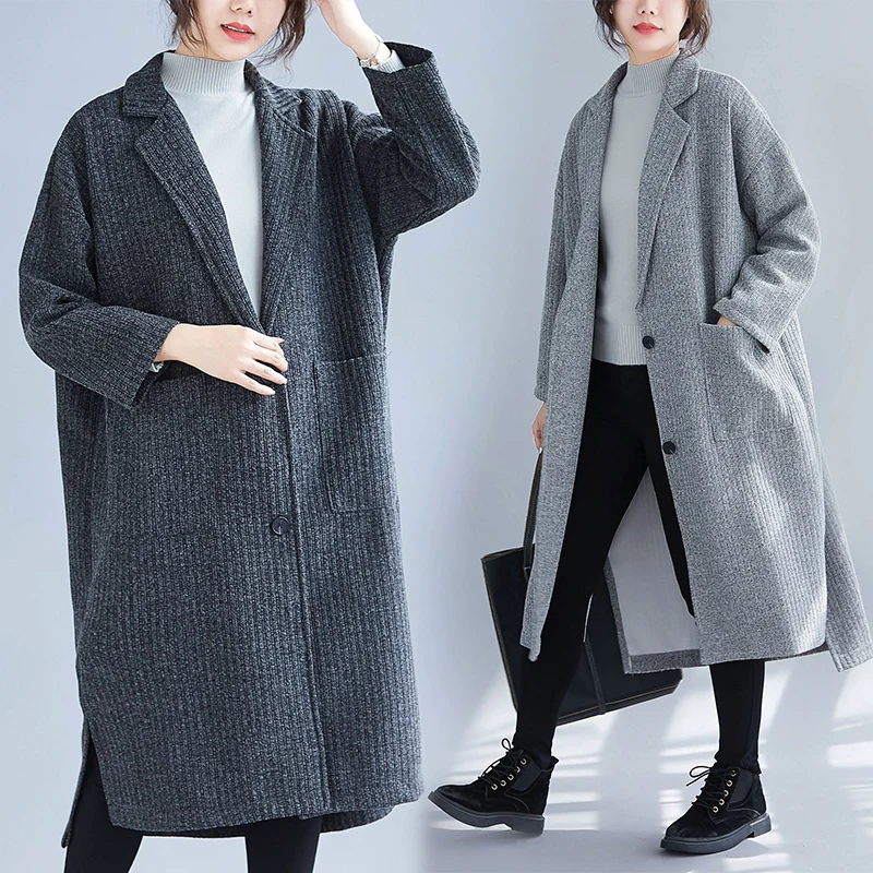 

Осенне-зимние куртки, новинка 2019, Женское шерстяное пальто, женский свободный однотонный тренчкот оверсайз с широким отворотом, женский кар...